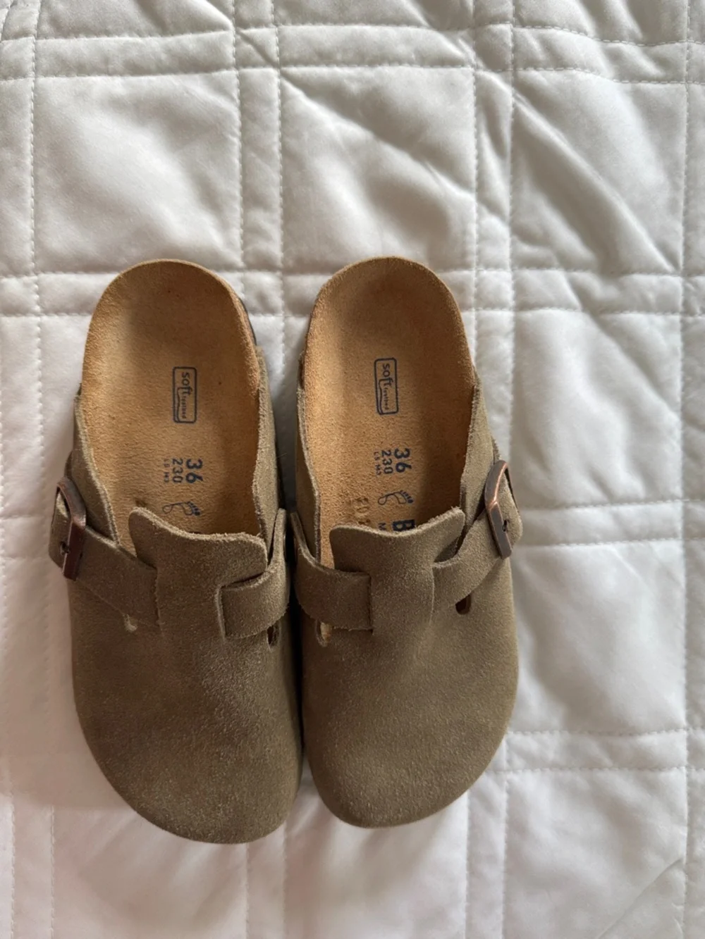 Birkenstock women’s Boston Suede Slip-On Clog in Taupe with Buckle size 36 NWOT - Picture 2 of 6